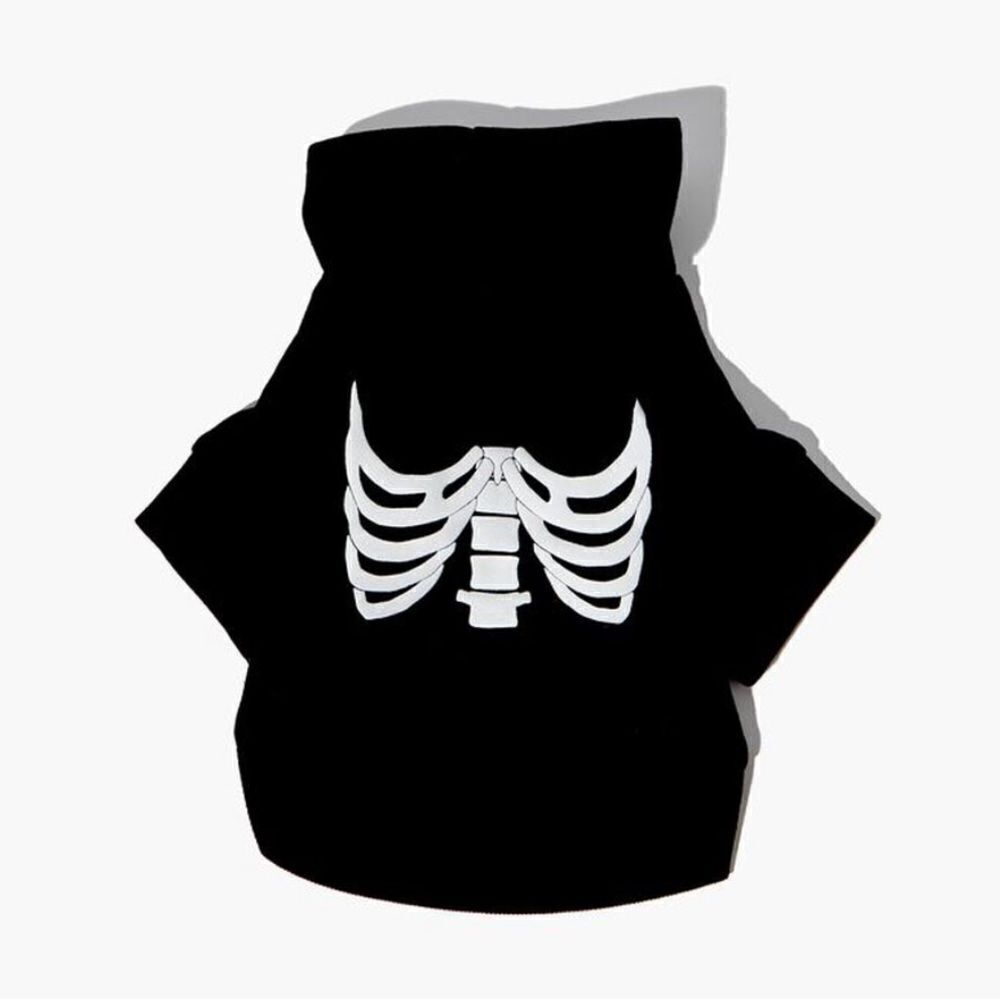 Forever 21 Skeleton Graphic Black Small Dog Hoodie Size M/L Skull Sweatshirt